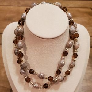 Vintage Brown Glass Beaded Sterling Silver Necklace